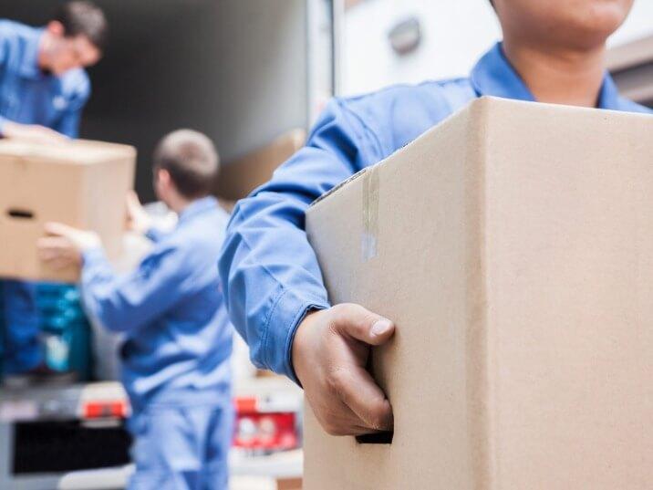 moving supplies organized in a local storage facility